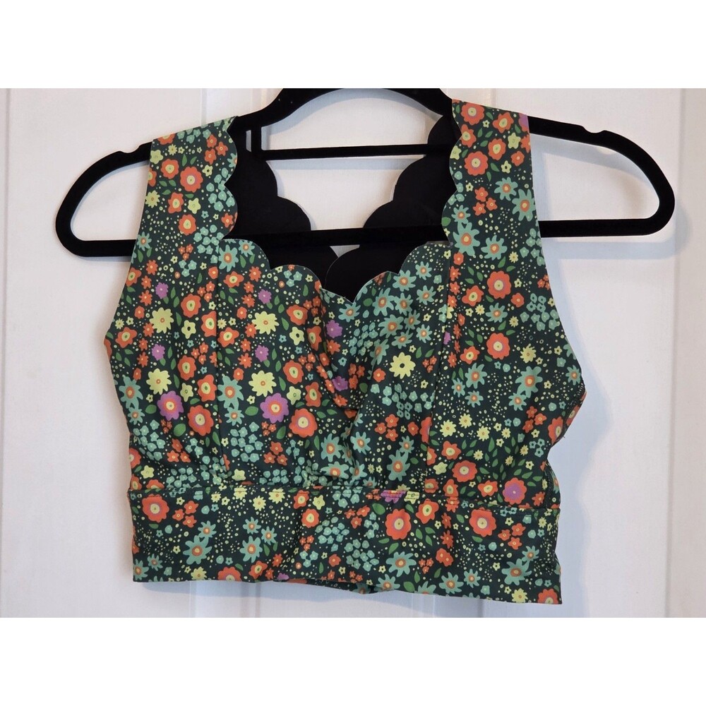 SSYS Forest Ditsy Floral Wildflower Scallop Longline Sports Bra - Size L.